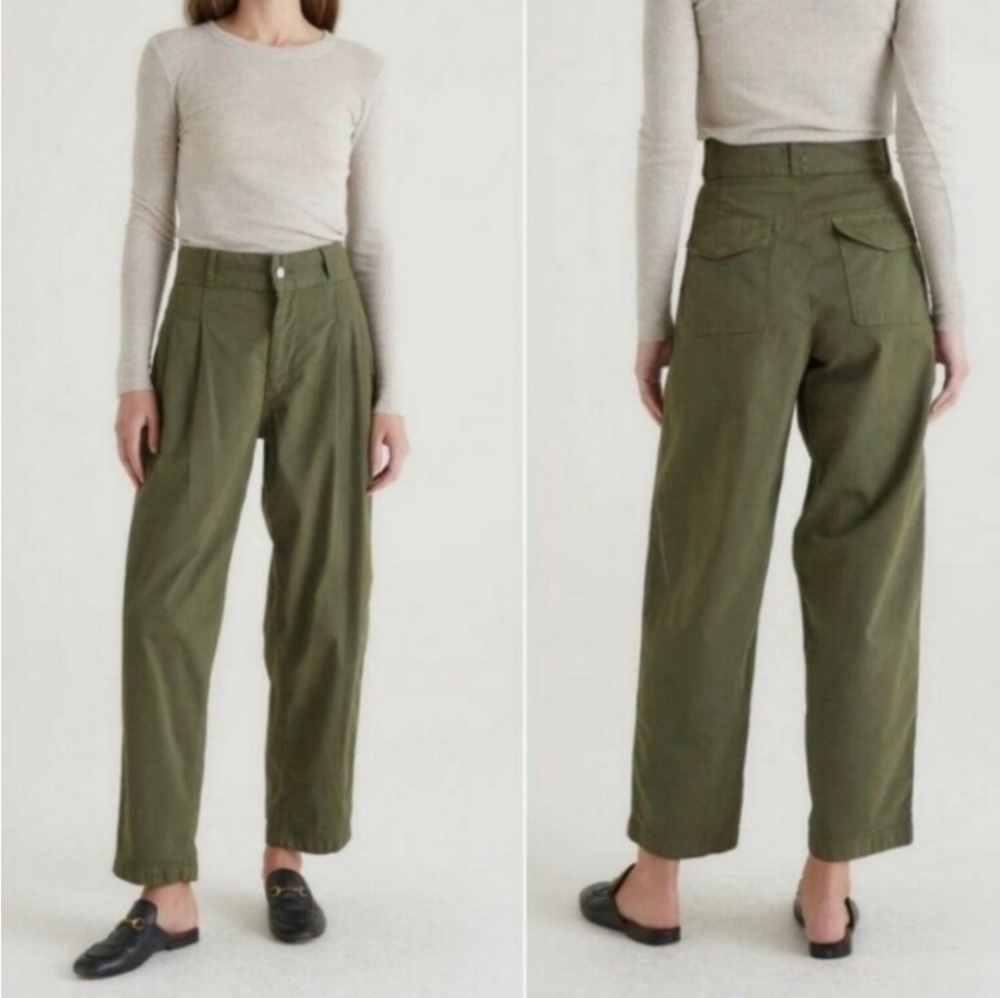 Edwin Isla Juniper olive green pleated wide leg barrel pants size 26 (size 2/4)